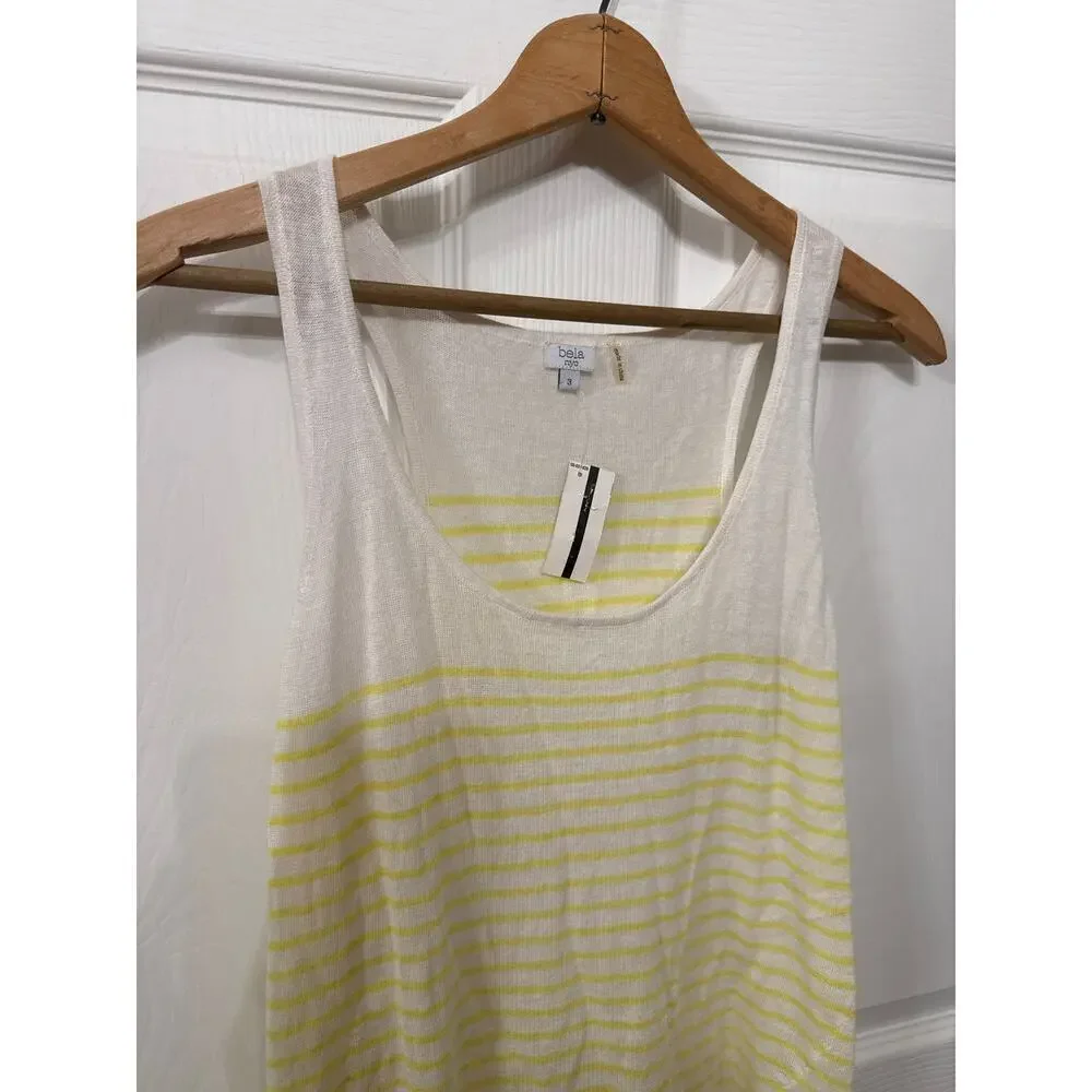 NWT Bela NYC Linen Blend Yellow & White Striped Tank, 3 (XS)